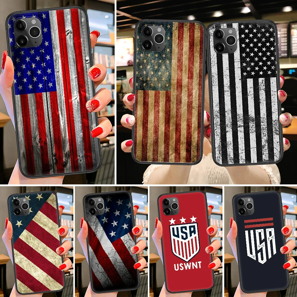 Чехол для телефона с американским флагом США для iphone SE 2020 6 6S 7 8 11  12 13 Mini Plus X XS XR Pro Max, черный бампер с 3D рисунком | AliExpress