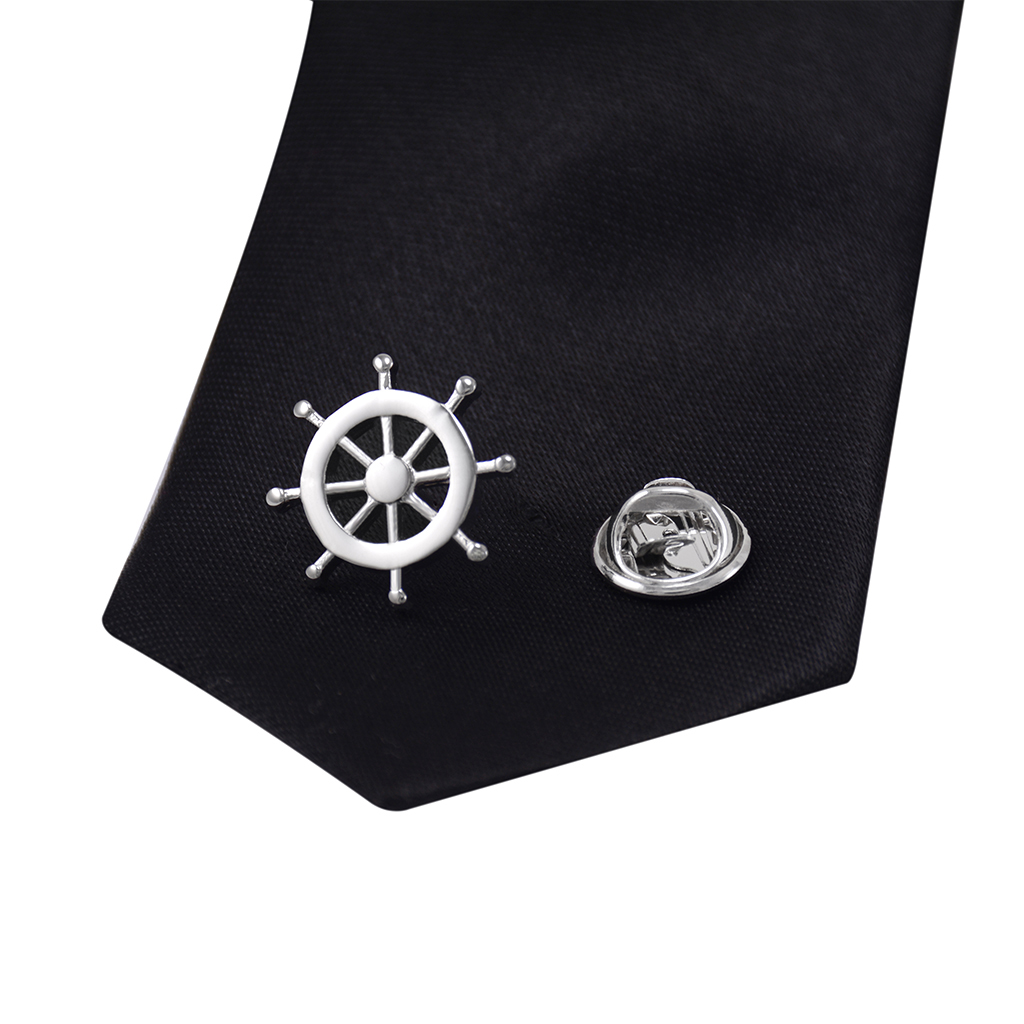 Brass Ship Steering Wheel Shape Navy Mens Uniform Badge Collar Lapel Pin