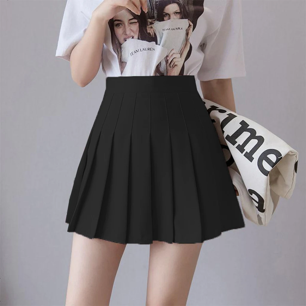 Women Girls High Waist Pleated Skirt Solid Skater Tennis School Uniforms Mini Skirt Cosplay Costume Cheerleader Skater Skirts