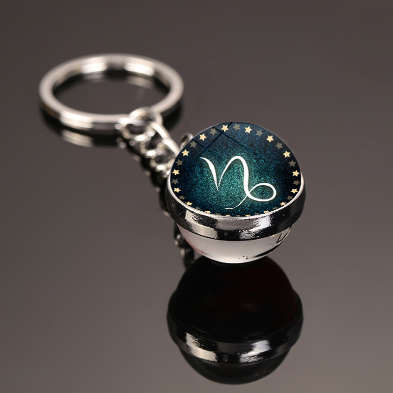 Kreative neue 12 Sternbild Schlüssel ring doppelseitige Glaskugel Schlüssel bund Zubehör Anhänger Schlüssel bund Charms Mode exquisite Geschenk – Detail 25