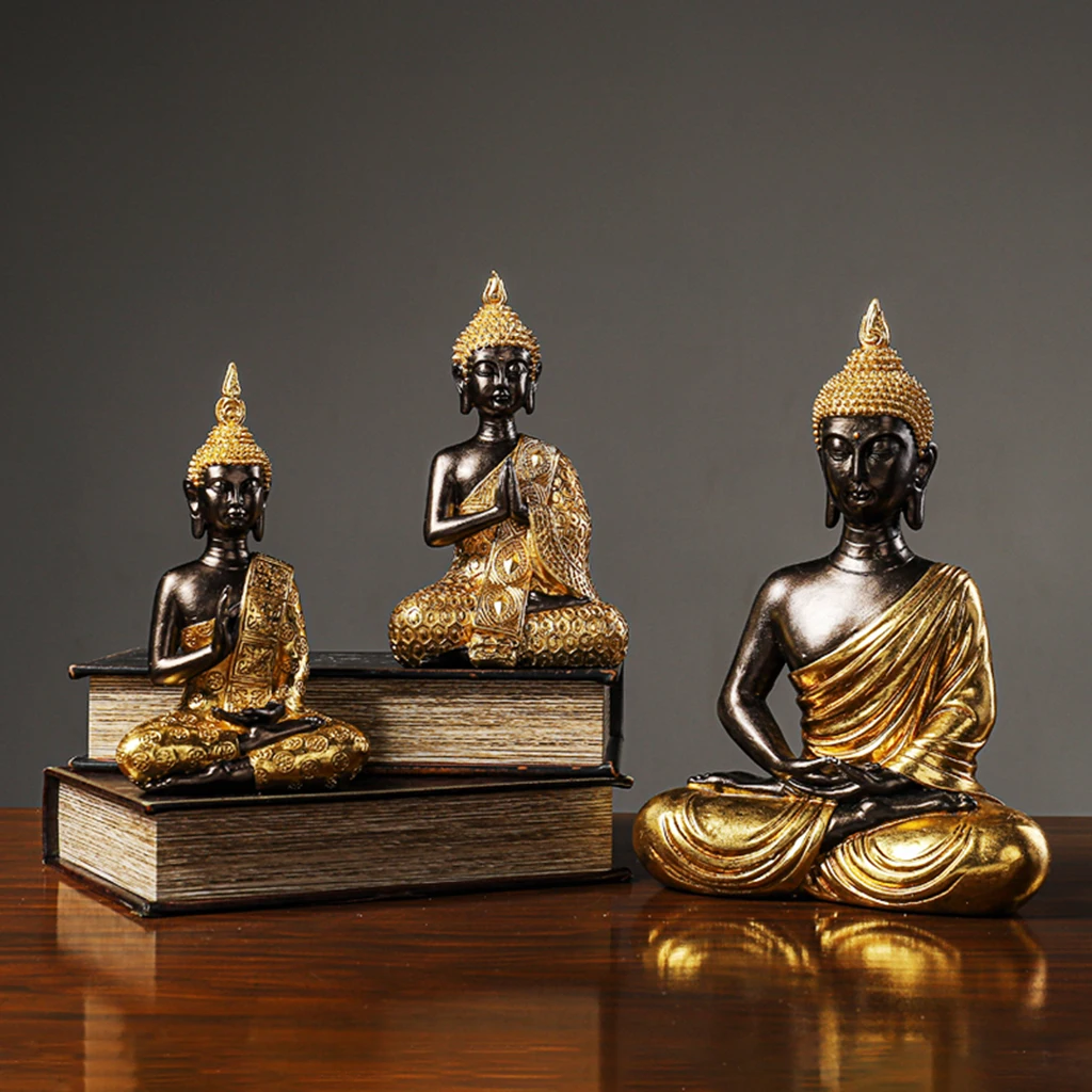 Buddha Statue Shiny Gold Figurines Sculpture Yoga Zen Meditation Car Decors