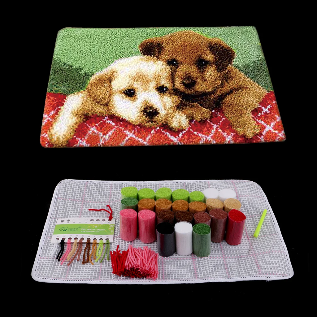 Latch Hook Rug Making Kits for Beginners Flower Ladybug Dog Cat Wolf Embroidery