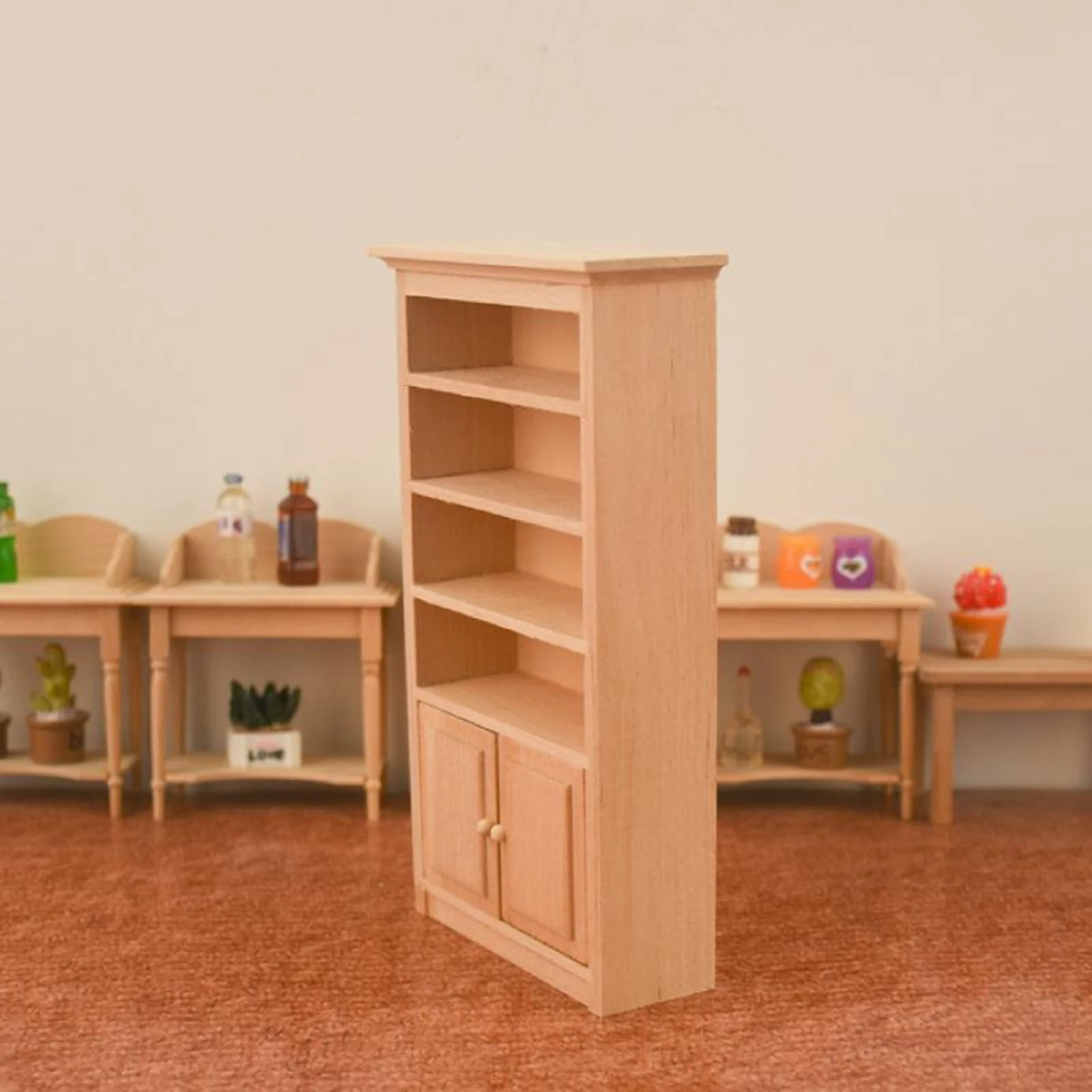 1:12 Mini Wood Cabinet Bookshelf Simulation Model Furniture Supplies Accs