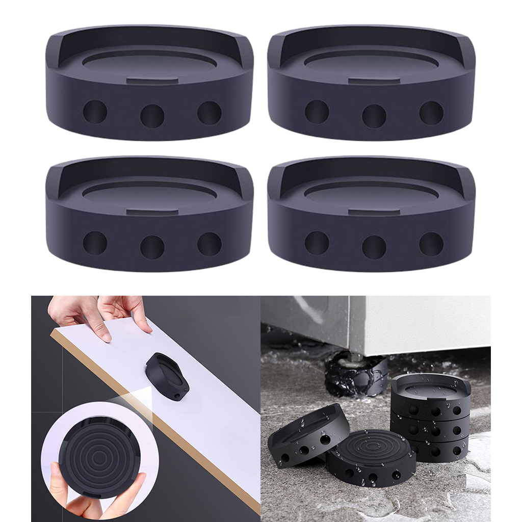 4 Pieces Anti-Walk Silent Feet Anti-Vibration Washer and Dryer Machine Floor Pads (Black)
