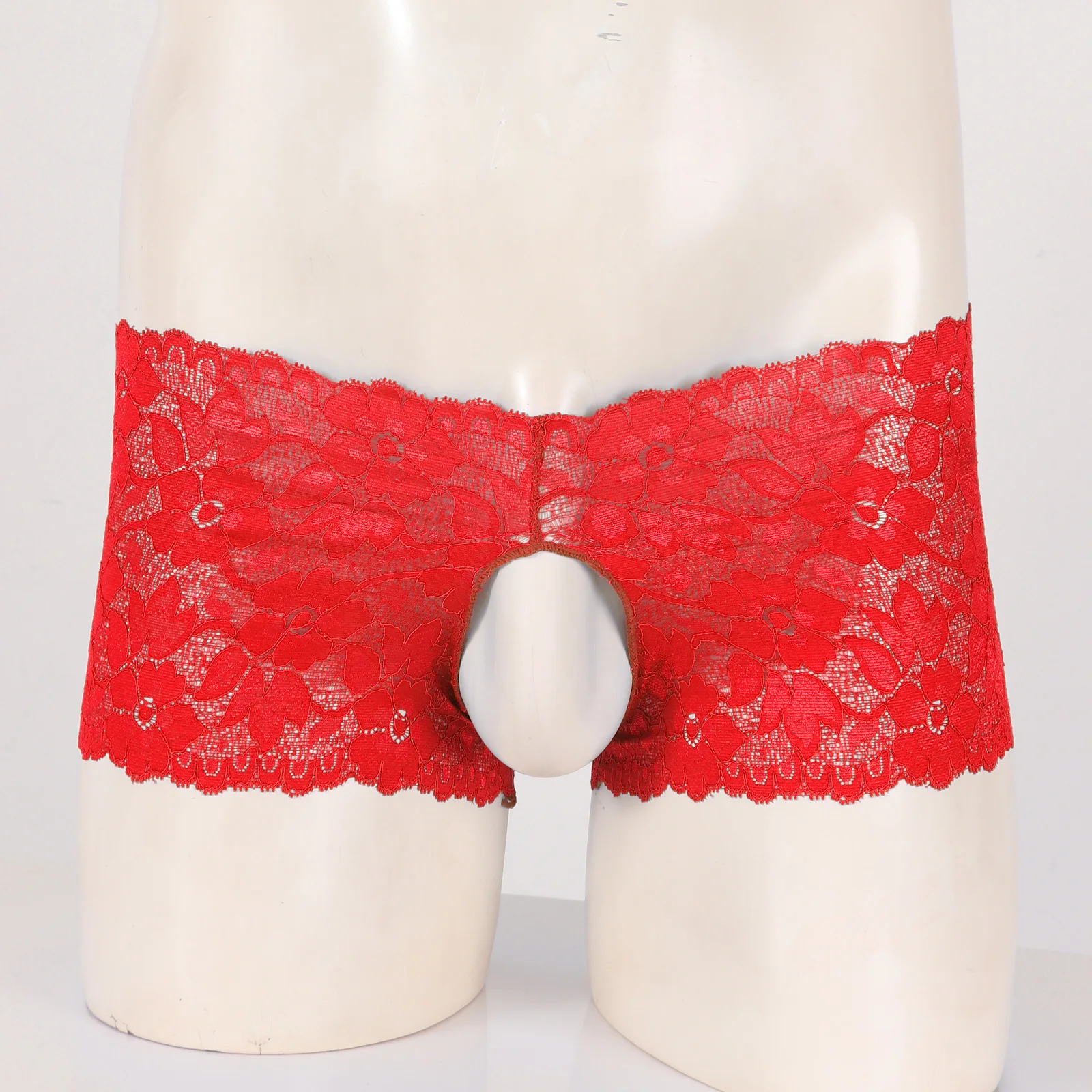 Men Crotchless Briefs Boxer Shorts Sissy Nightwear Hollow Out Floral Lace Low Waist Underpants Lingerie Underwear joe boxer underwear