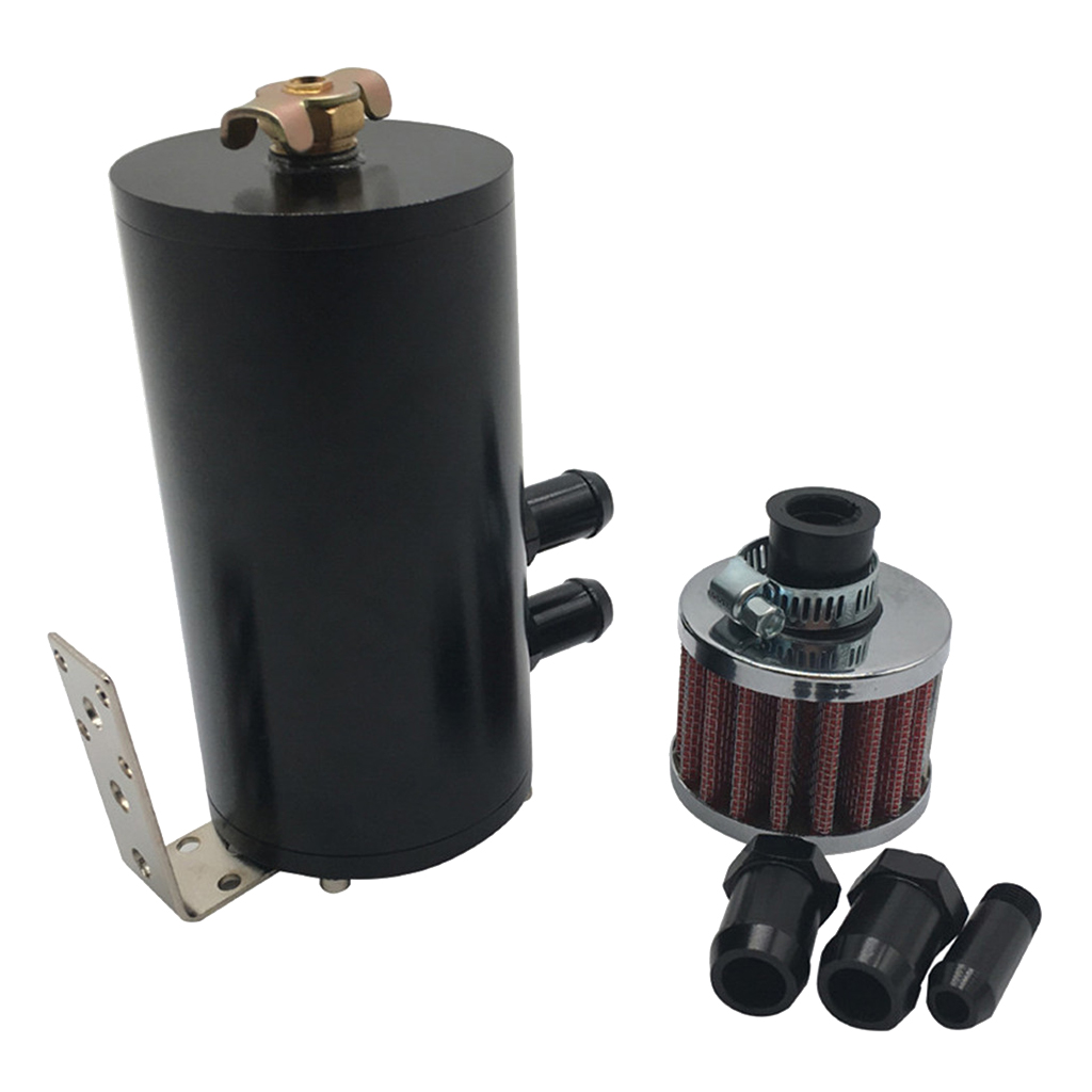 Aluminum 2 Port Oil Catch Can Reservoir Tank W/ Breather Filter Baffled