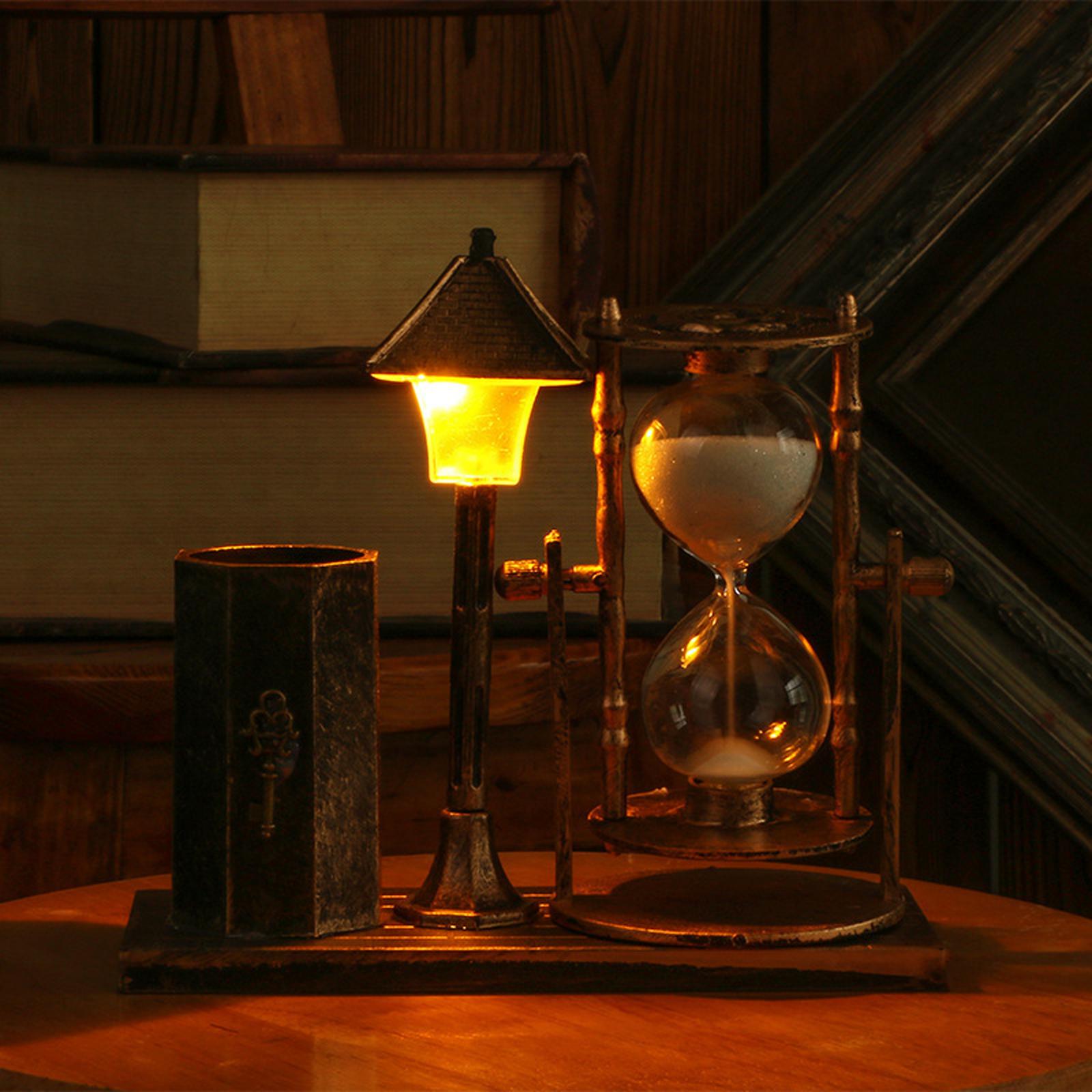 Retro Street Lamp Hourglass Crafts Sand Glass Clock Pen Holder Table Decor