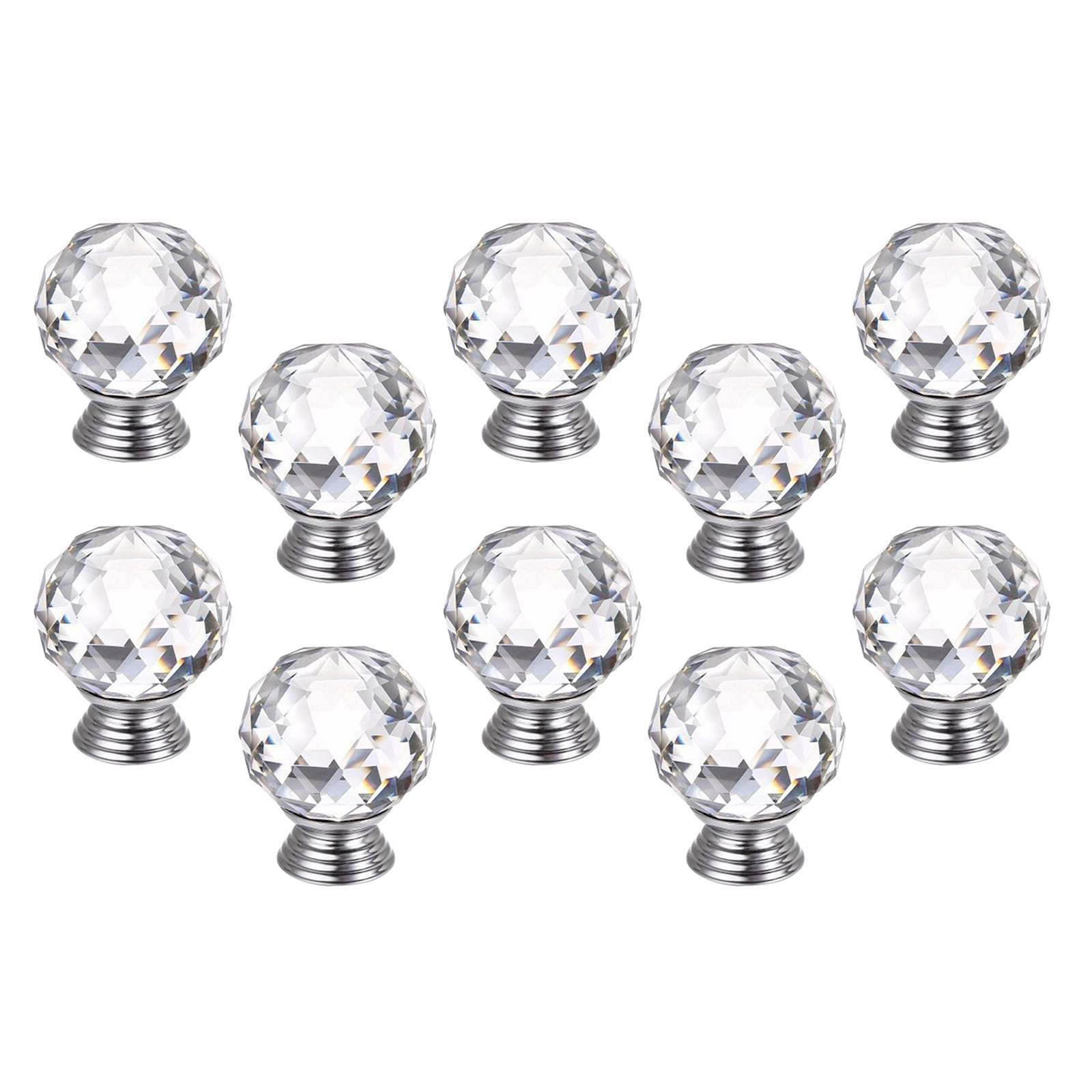 10Pcs 30MM Crystal Clear Cabinet Dresser Knobs Diamond Shape Drawer Door Chrome Glass Pull Handles for Kitchen Office DIY