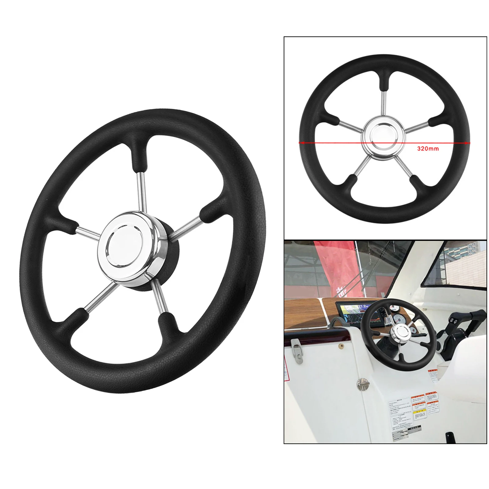 304 Stainless Steel 320mm 12.6 inch Boat Steering Wheel 5 Spoke PU Foaming Material 3/4