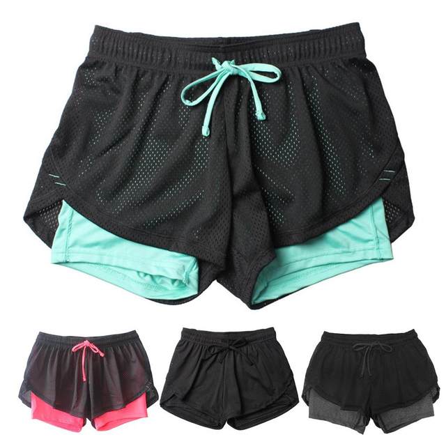 short mujer short deportivo mujer Correr hombres y mujeres nadando,  pantalones cortos de fitness, secado rápido, falso falso de dos piezas  Sports Traje de doble capota de capacitación primaria y secundaria.