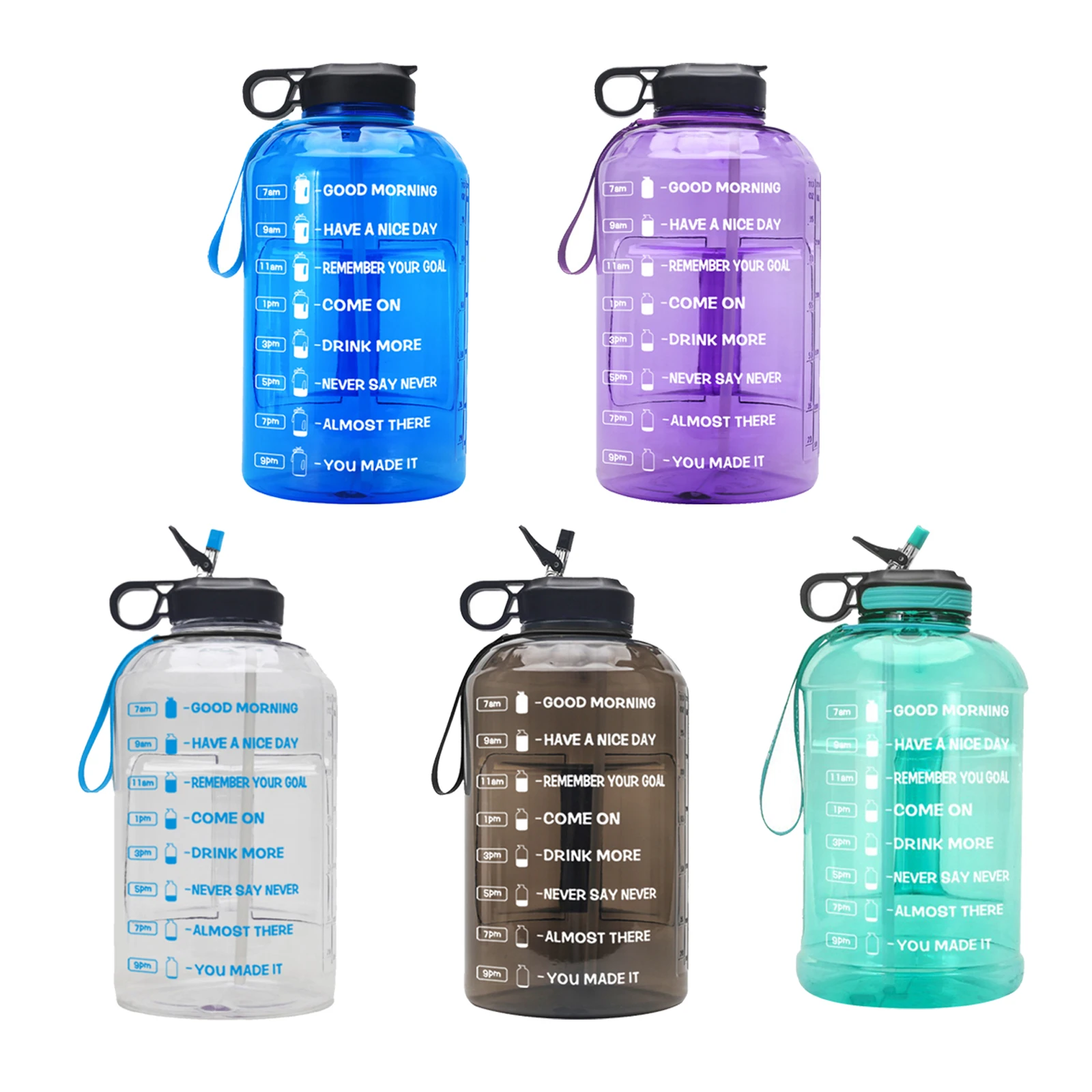 1 Gallon Water Bottle Fitness Workout with Time Marker Drink Large Capacity Drinking Bottles for Oudoor Summer Gym Exercise