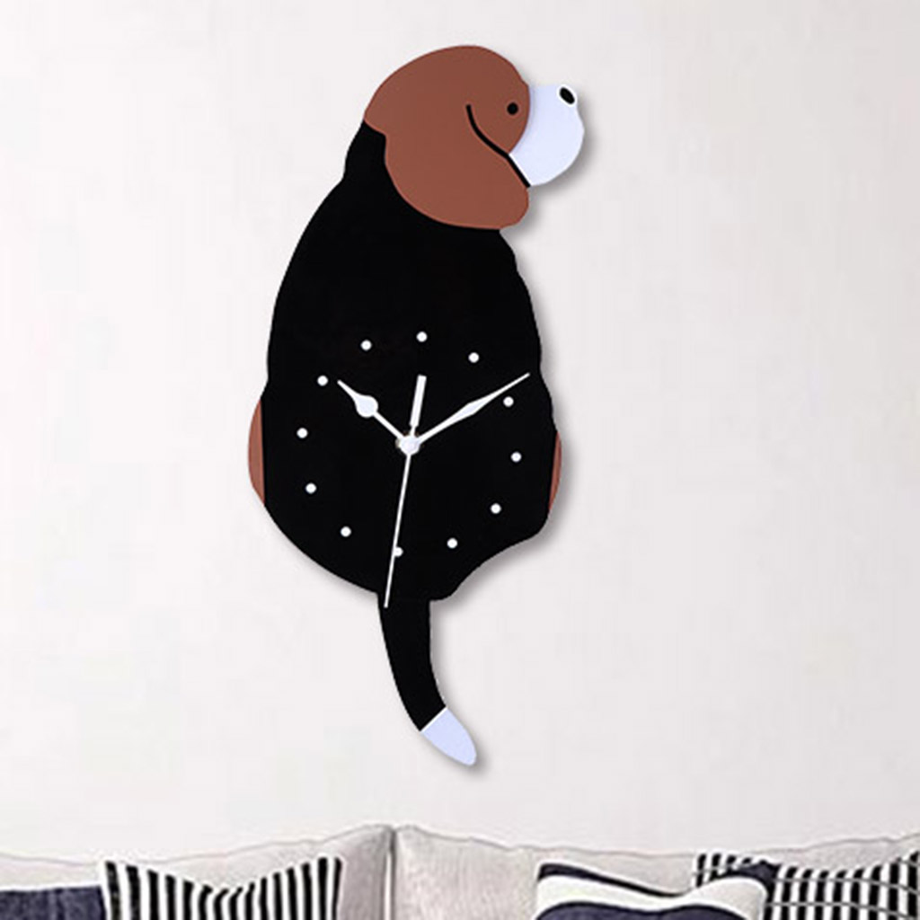 Wall Clock Creative DIY Dog Acrylic Wall Clock with Swing Tail Pendulum for Living Room Bedroom Kitchen Home Decor