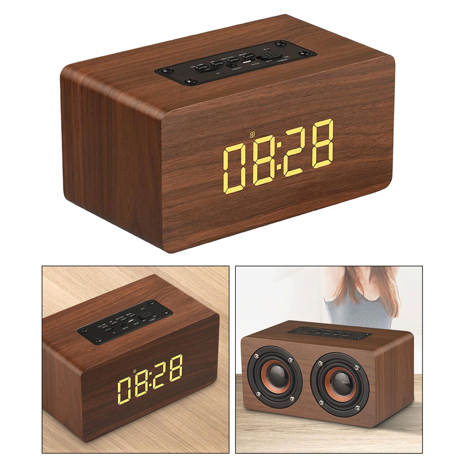 Wireless Portable Bluetooth Soundbar Audio Player Made of Wood for SmartPhone Speakers in The Home Office