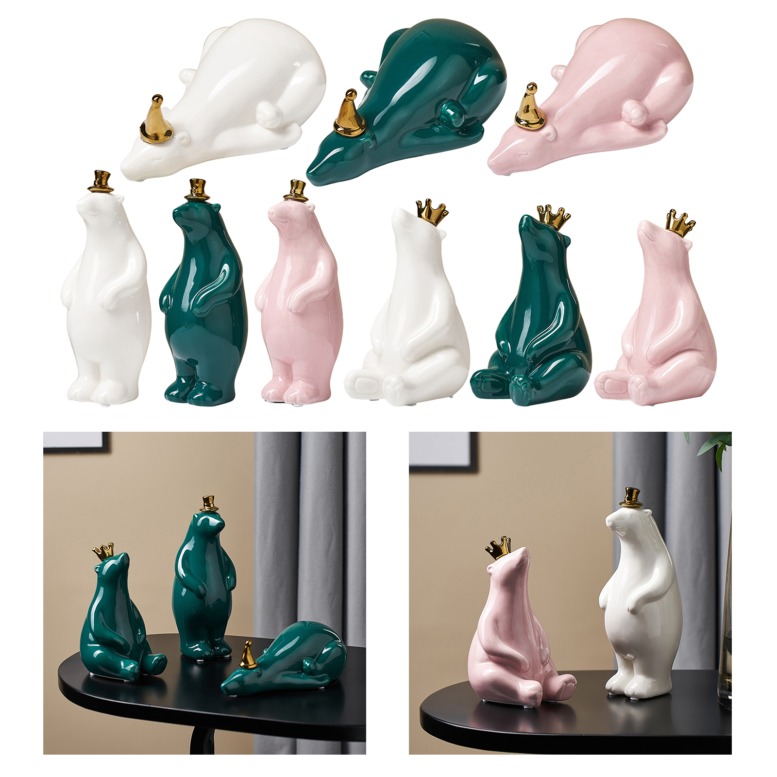 Cute Polar Bear Figurine Ceramic Sculpture Artware Home Desktop Decorations