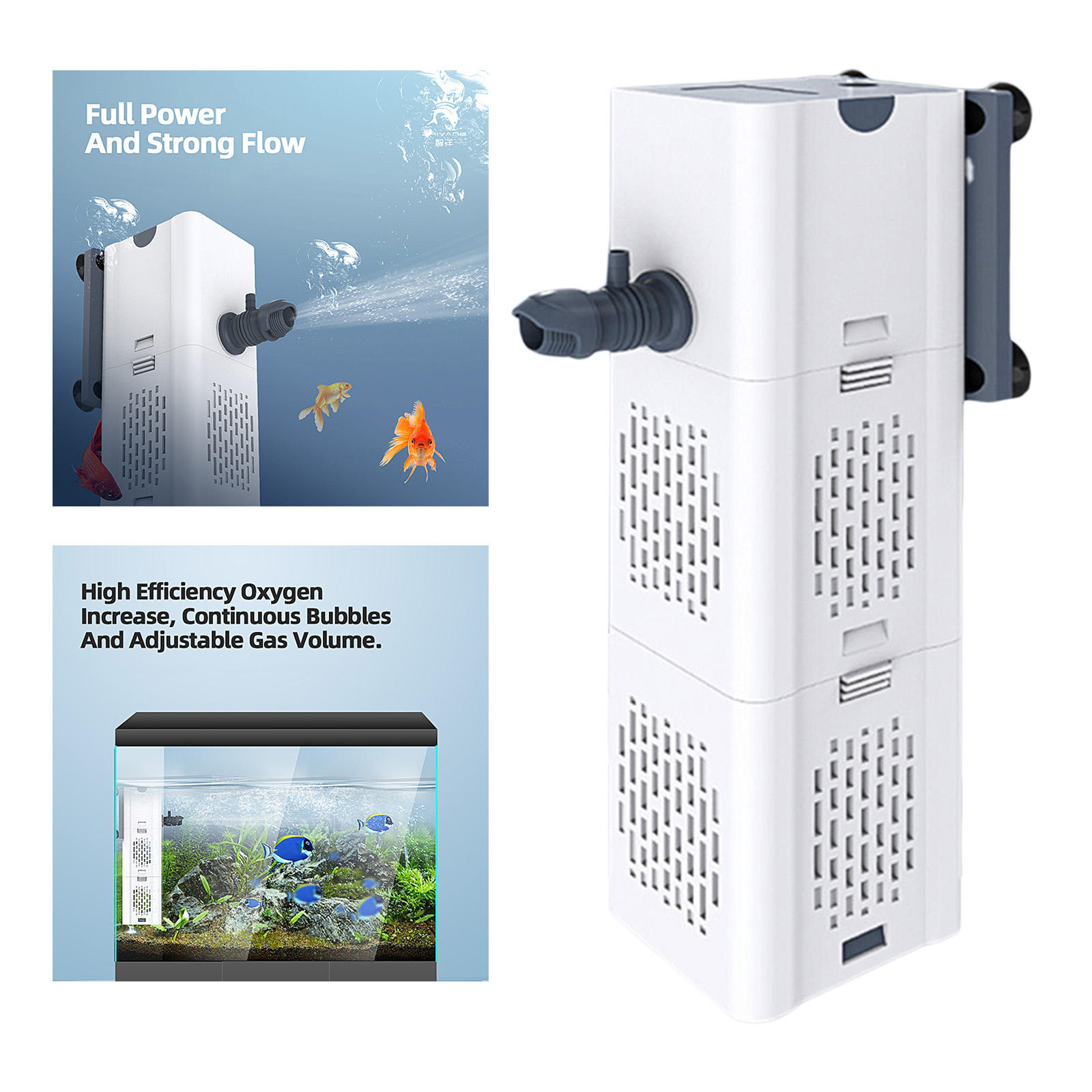 Fish Tank Filter Air Pump Built-in Loop Aquarium Filter Submersible Aquarium Filtration Pump Oxygen Wave Making US Plug