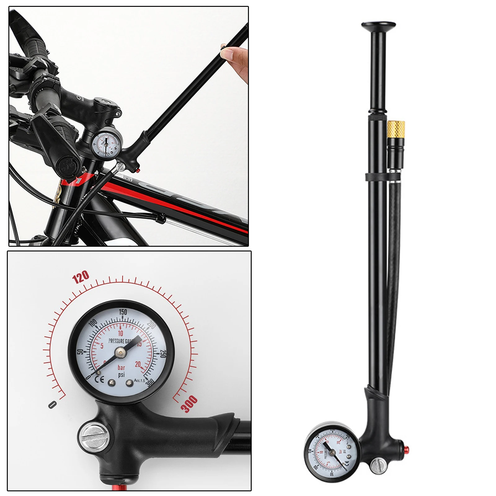 Bike  High Pressure Air Fork Shock Pump for Presta/Schrader Valve