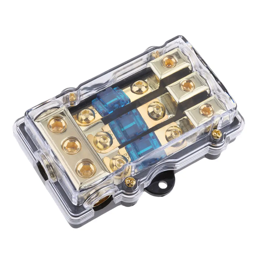 Power Distribution Block Accepts 4/8 AWG Gauge Wire AGU Fuse Holder 60A(3in 1out) High Power in-line Fuses