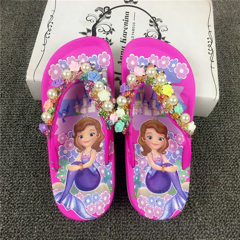Summer Girls' Slippers Children's Foot Clip Cool Slippers Beach Princess Baby Indoor Home Anti-skid Cool Sophia PrincessSlippers leather girl in boots