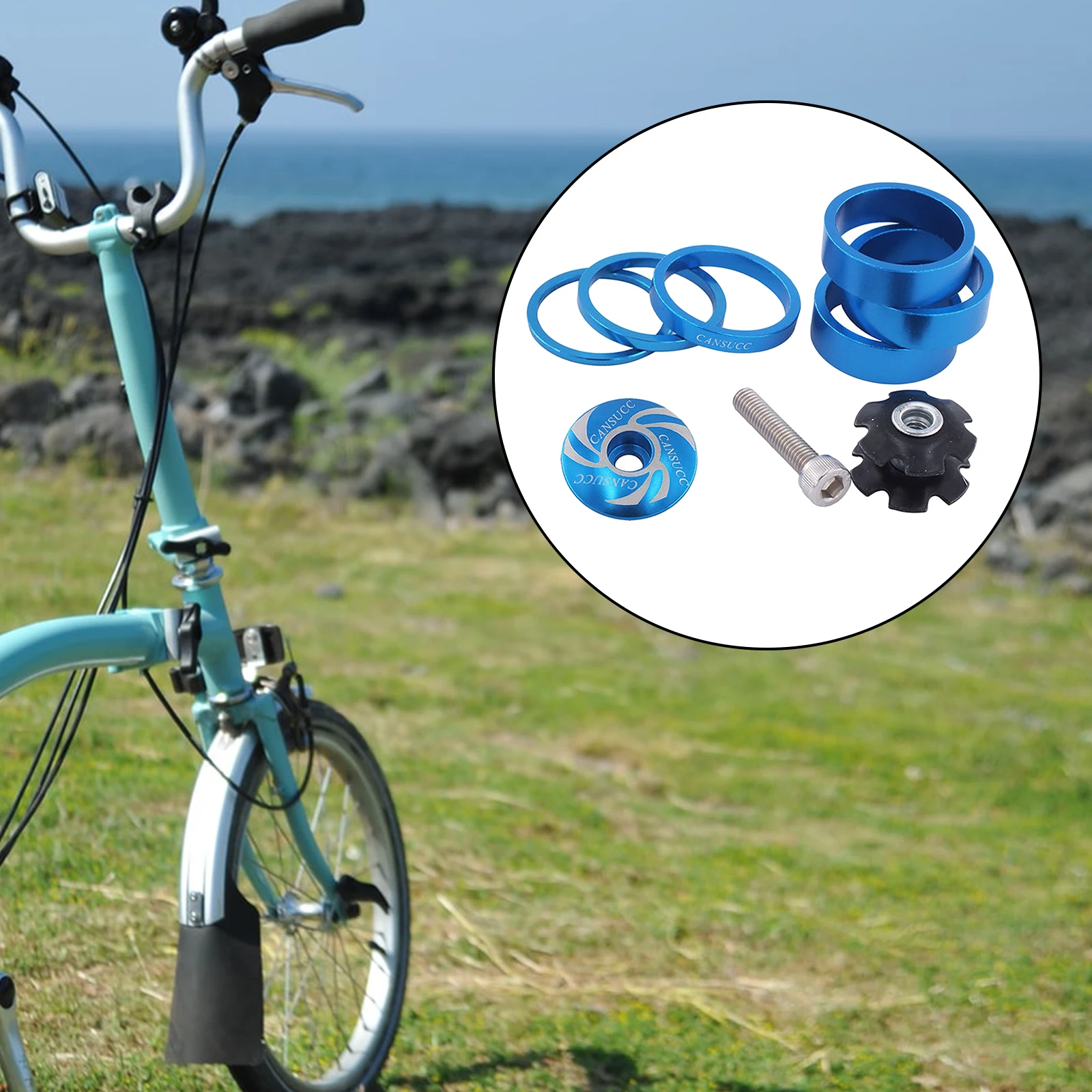 Bike Headset Spacer and Headset Top Cap Aluminum Alloy Headset Star Nut Stem Cap Fit 1-1/8