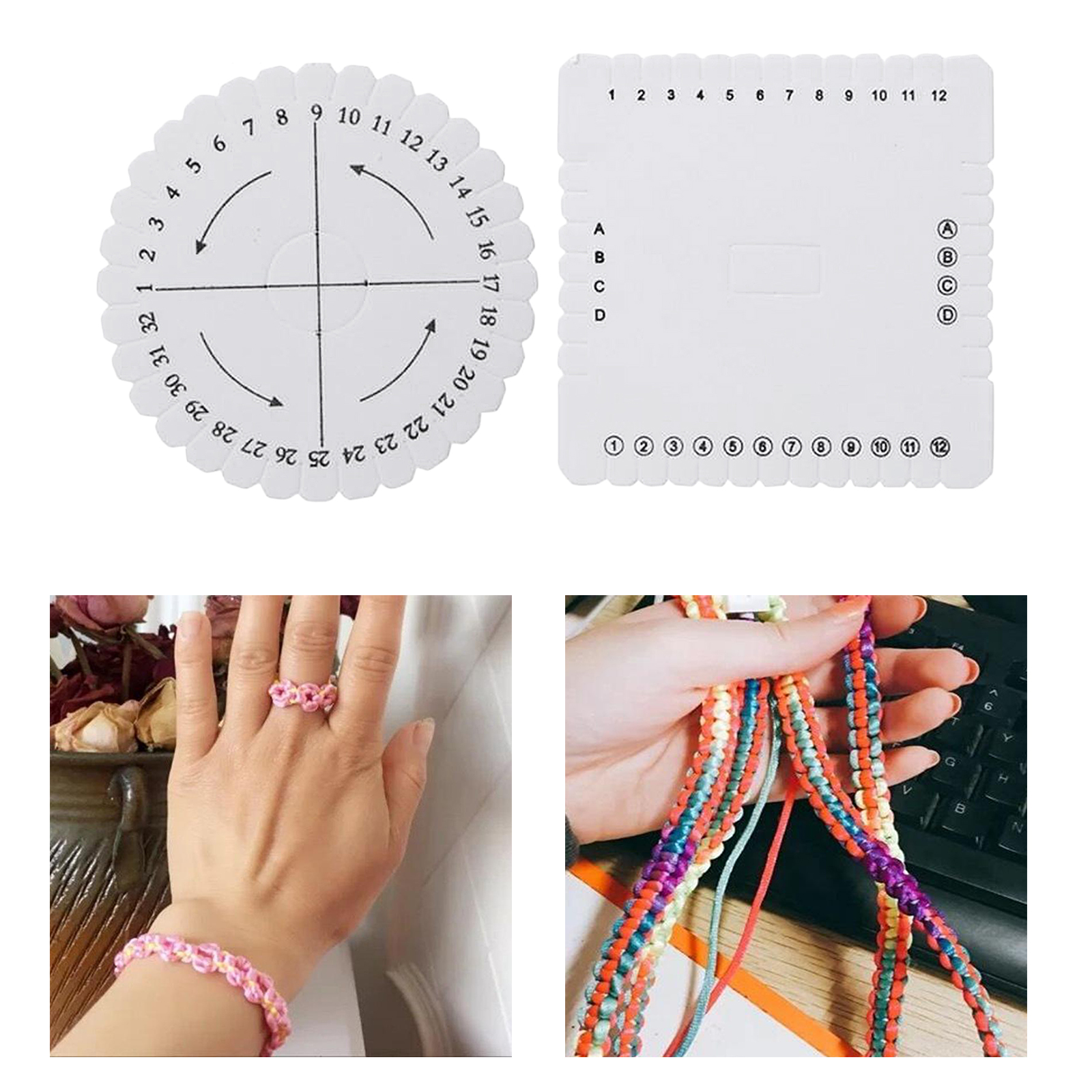 2pcs Round Braiding Disc Square Kumihimo Beading Cord Disk Braiding Plates Handmade DIY Bracelet Braided Weaving Board