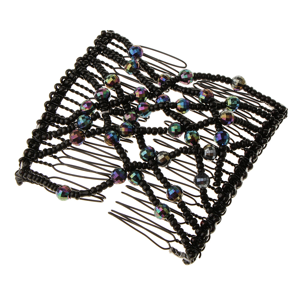 Portable Glass Beaded Magic Comb Elastic Double Insert Clips Stretch Hair Head Comb Hair Accessories Headwear Tool