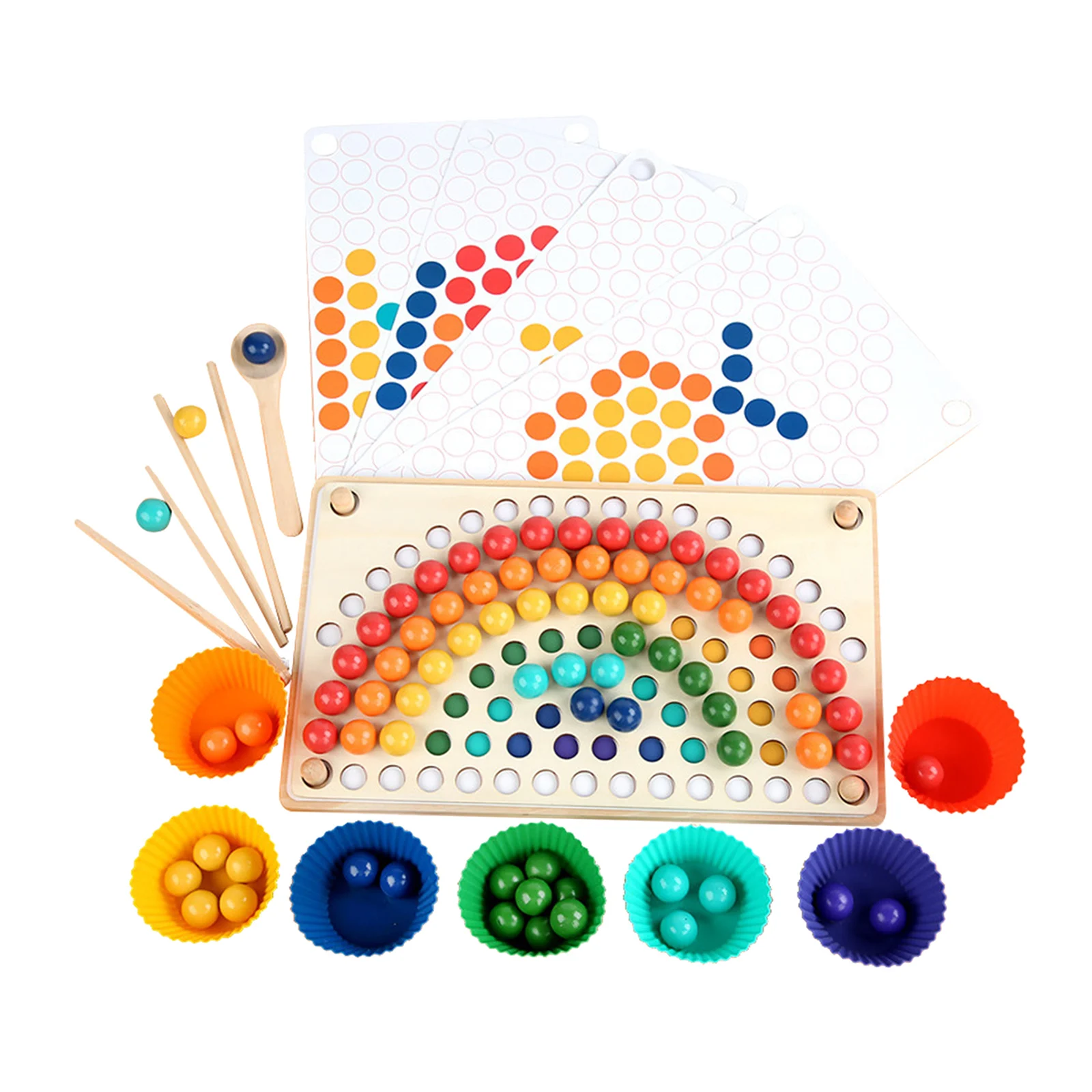 Wooden Clip Beads Rainbow Toy Go Games Set Beads Board Games Toy Clip Beads Puzzle Montessori Educational Toys