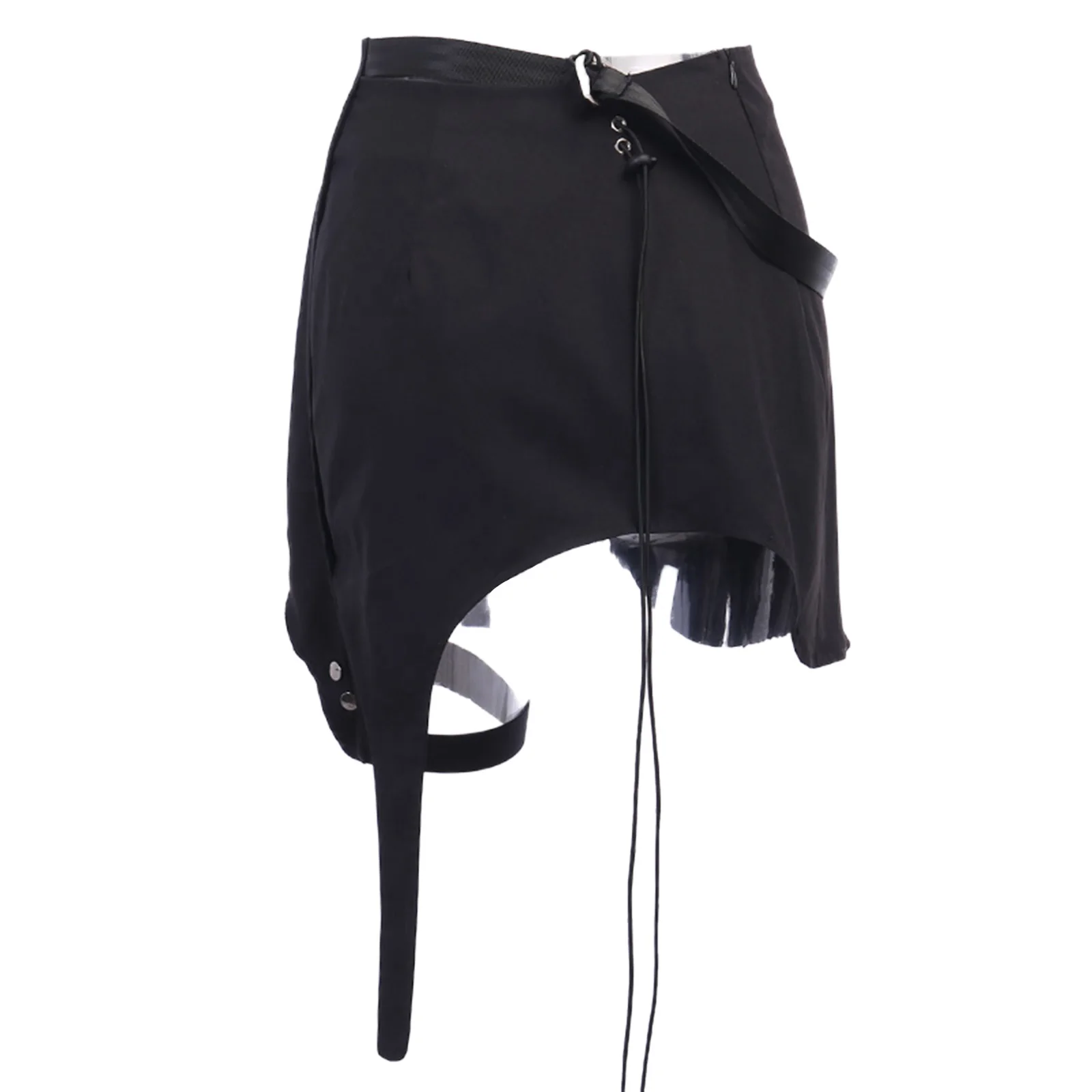 Women Gothic Skirt Irregular Solid Skirt with Leg Loop Shoulder Strap Female Aesthetics Outfits Y2K Streetwear Mini Skirts