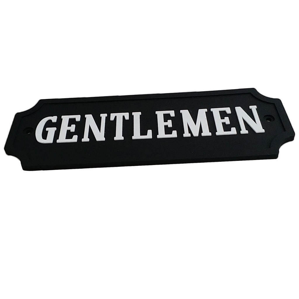 BATHROOM Door-Plaque, Black Background with White Font GENTLEMEN Signage,