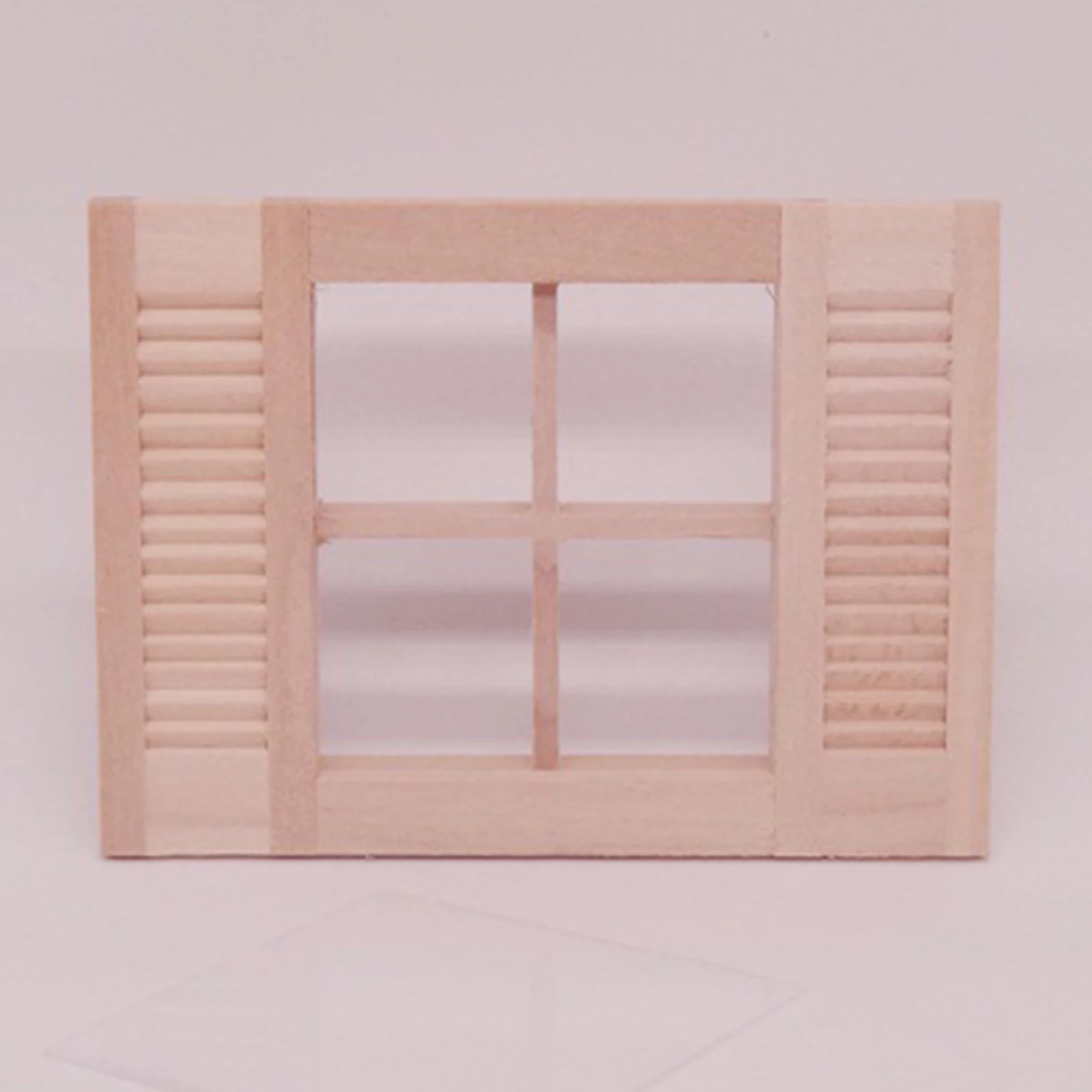 1:12 Dolls House Unpainted Wood Miniature Shutters Window with Four Panes Life Scene DIY Decoration Ornament Accessories Toy