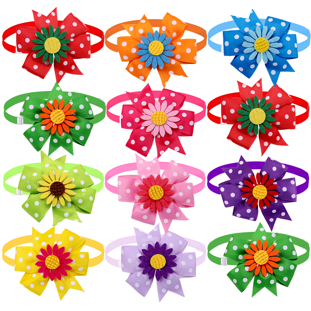50 stücke Frühling Neue Hundesalon Liefert Katze Hund Fliegen Pet Krawatte Sonnenblumen Haustier Bowtie Kragen Haustier Welpen Hund Zubehör – Detail 1