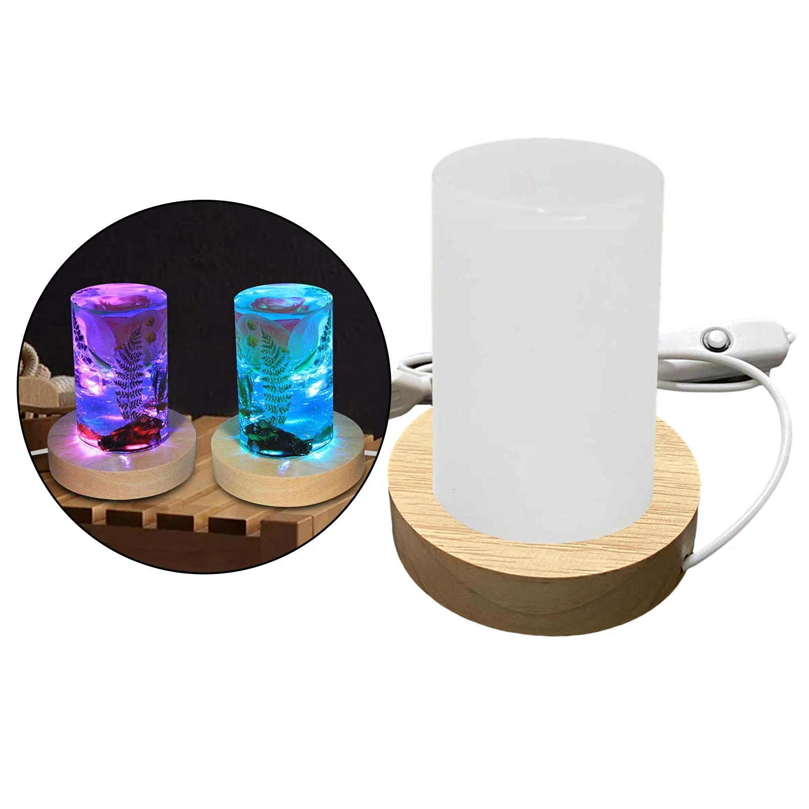Night Light Silicone Resin Mold - Lamp Resin Mold and USB Powered Wood LED Display Base Stand to DIY Bedside Lamp Candle Making