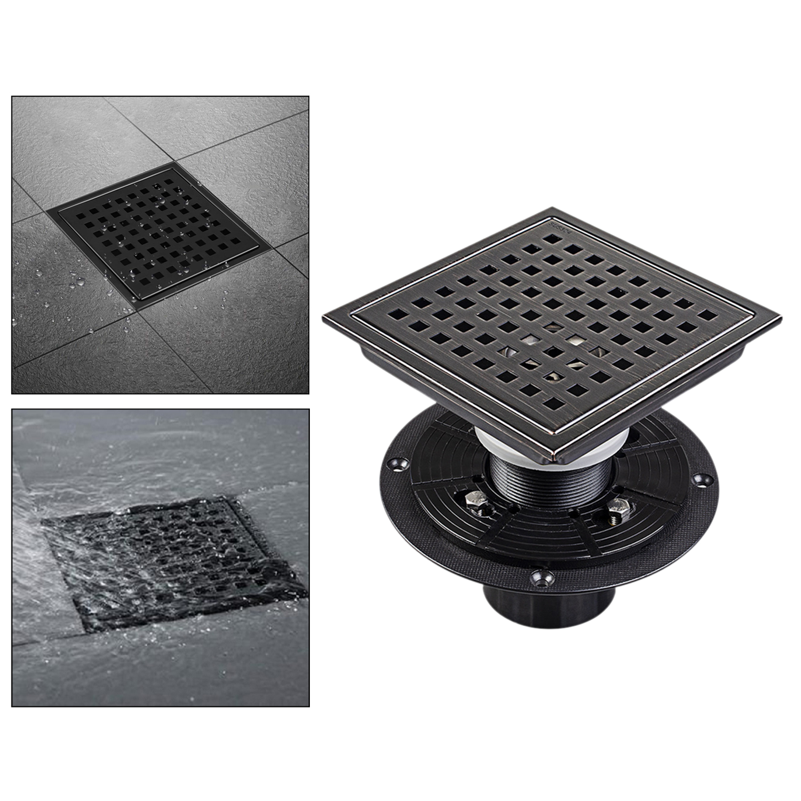 Square Shower Floor Drain Strainers Shower Drain Grid Grate Invisible Bathroom Balcony Hair Strainer Black