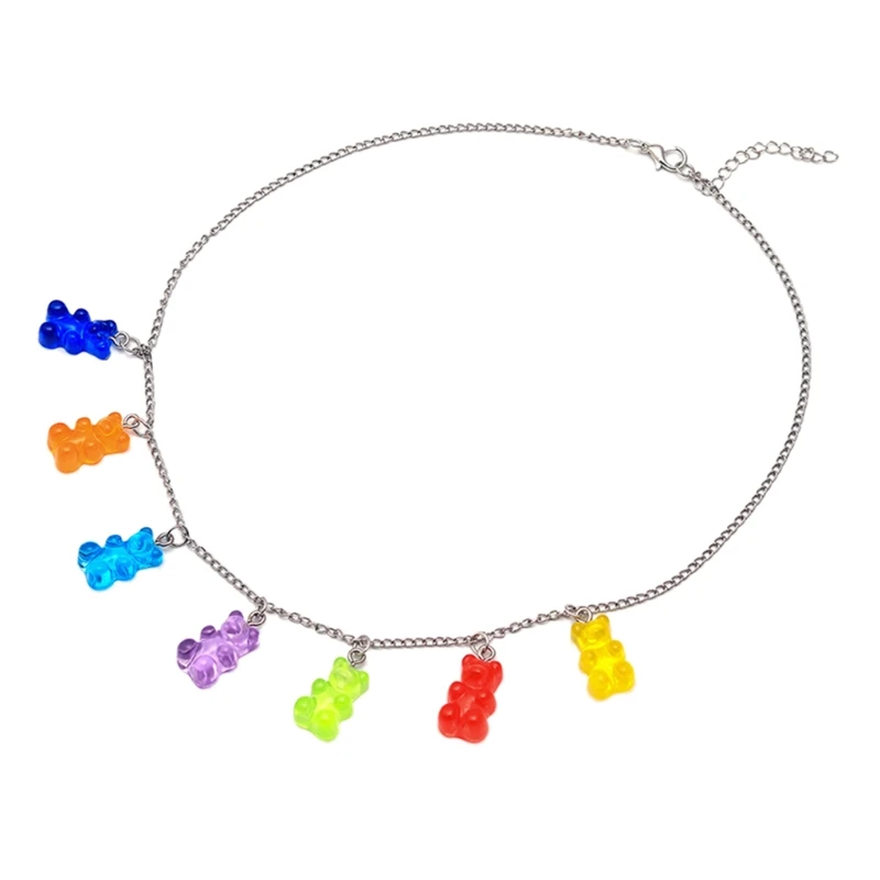 RUIZHEN 7 Colors Cute Gummy Bear Necklace Colorful Resin Bear Pendant Necklace for Women Girls 
