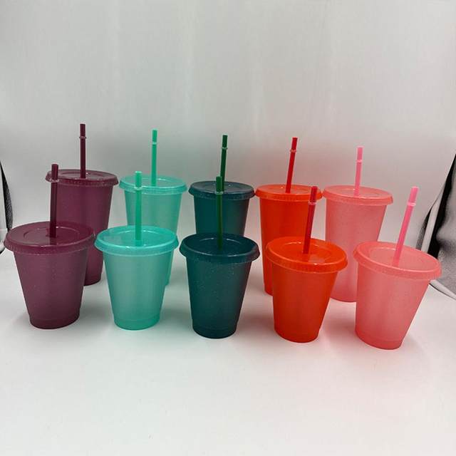 400/500ml Straw Cup Water Bottle cup with straw Durable Flash Powder Shiny  Cold Cup Straw