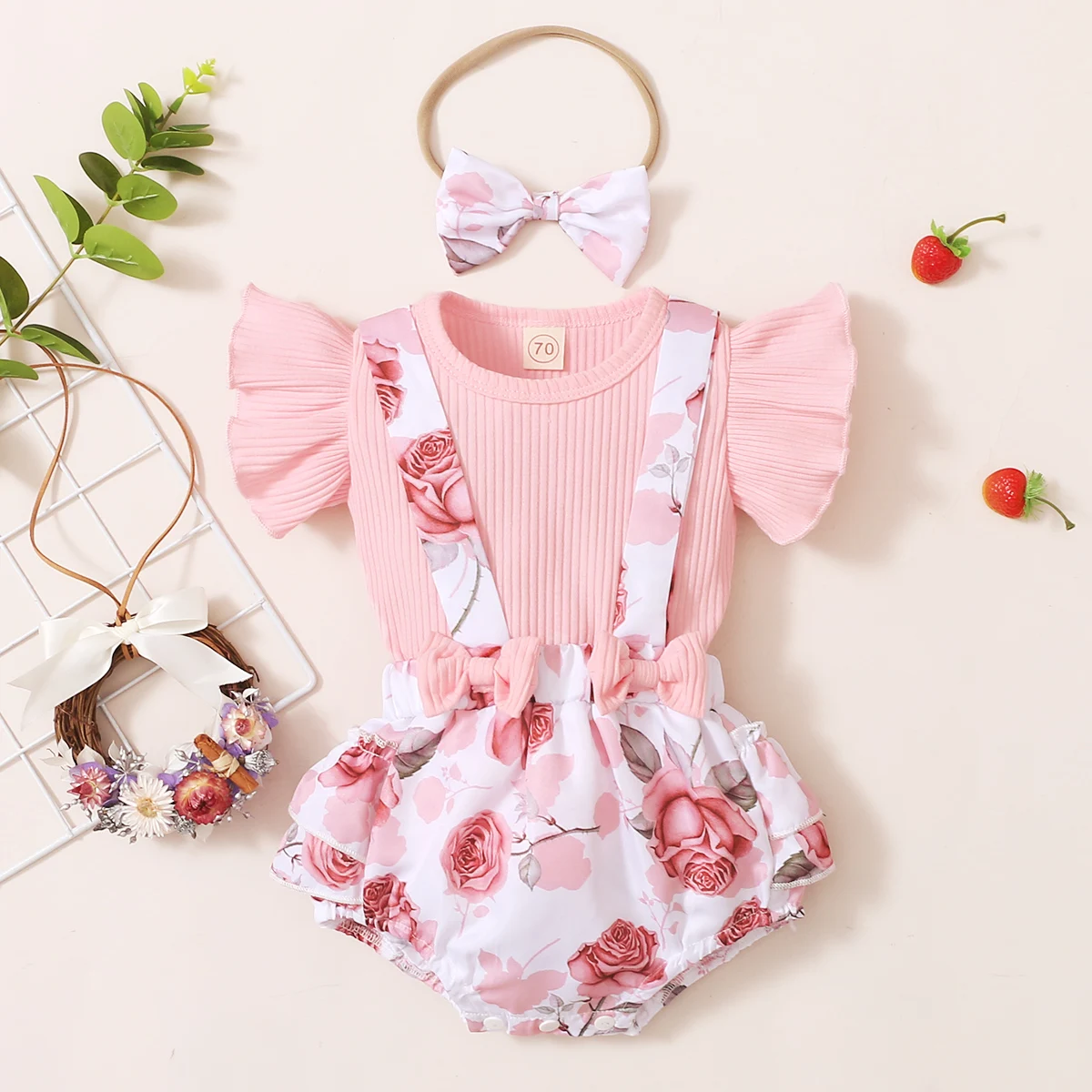 small baby clothing set	 FOCUSNORM 0-18M 3pcs Infant Baby Girls Clothes Sets Ruffles Fly Sleeve Solid T Shirts Flowers Overalls Shorts Headband baby clothing set line