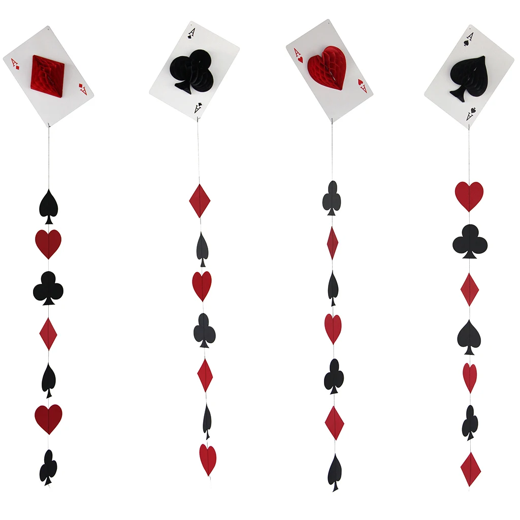 Set of 4 Playing Card Paper Garland - Casino Night - Poker Night - Diamonds Hearts Clubs Spades Photo Backdrop