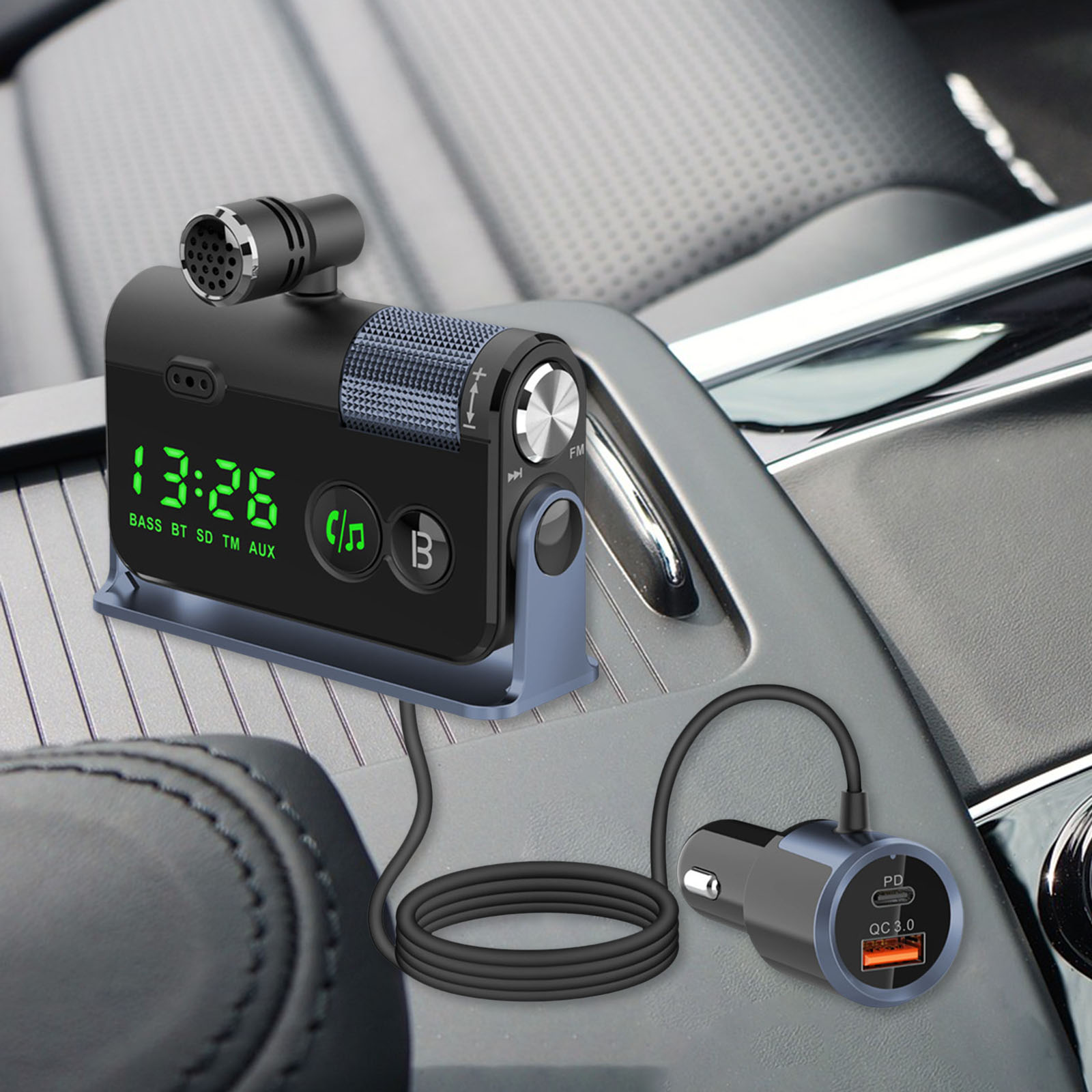 Bluetooth FM Transmitter Plug-in Microphone Wireless Car Kit for iOS Phones