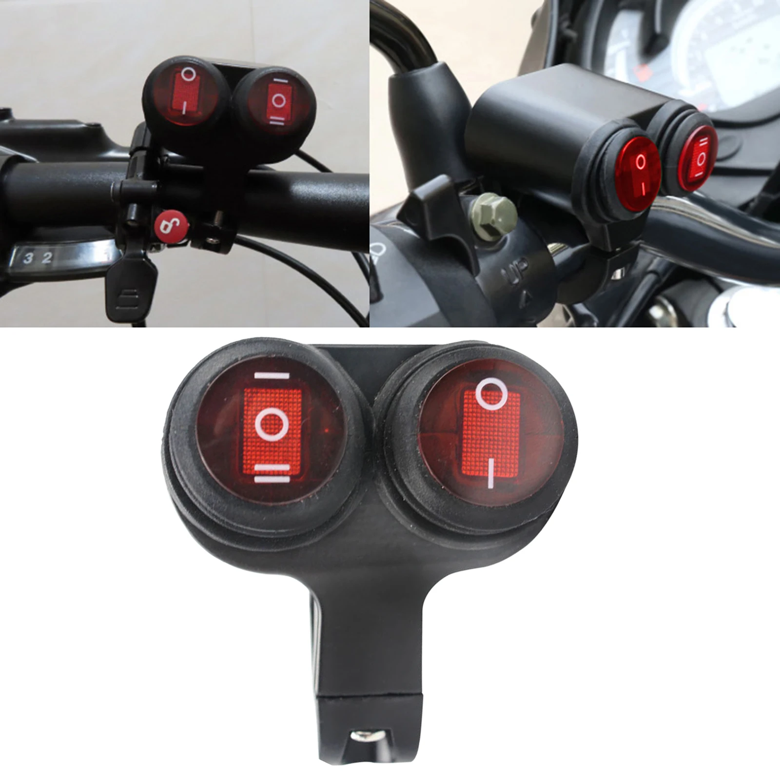 12V 10A Waterproof Motorcycle 7/8 Inch 22mm Handlebar Double Control Button Switch Headlight Fog Light Switches Red Light
