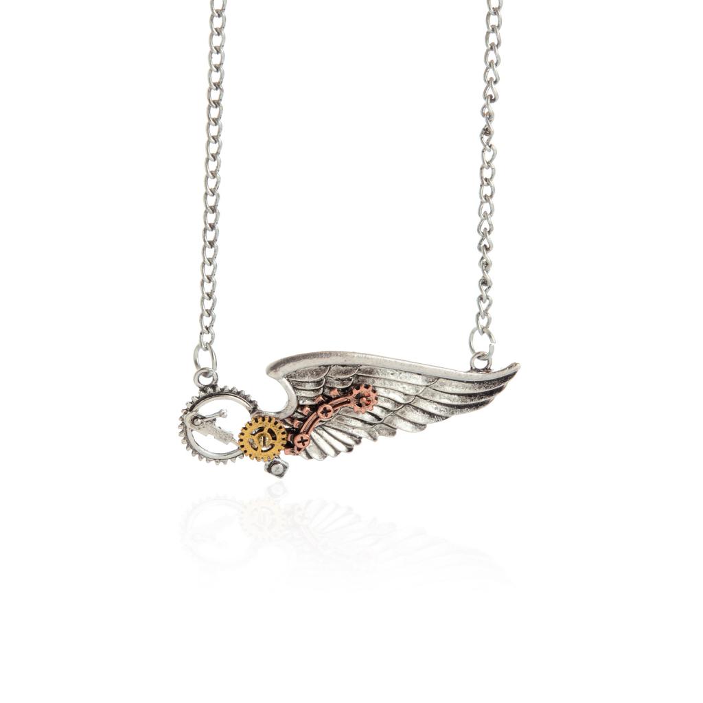 Punk Rock Steampunk Necklace Wing Clock Parts Gear Pendant Women Jewelry