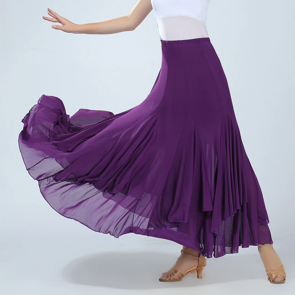 Lady`s Elegant Ballroom Dancing Latin Dance Party Long Swing Mesh Race Skirt