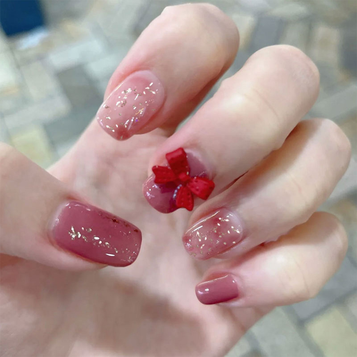 24PCS Fake Nails Red 3D Bow Nail Patch Sweet Style Glue Type Removable  Short Paragraph Manicure Fully Covered Nail Decor|False Nails| - AliExpress