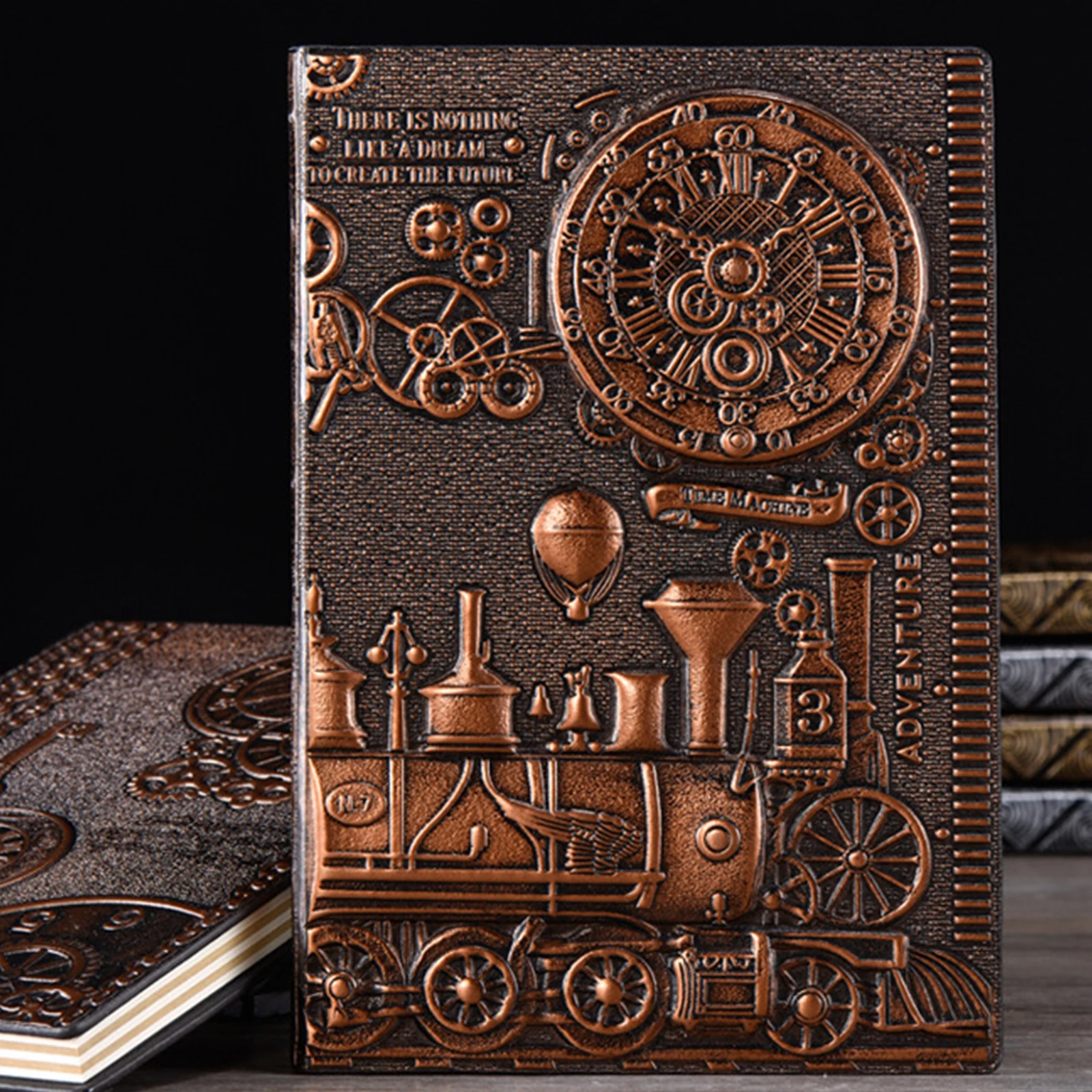 Antique Embossed Locomotive Pattern Writing Notebook A5 Lined Journal 200 Pages