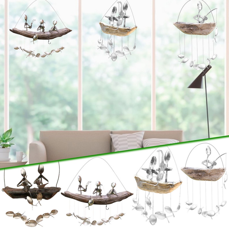 (🔥Hot Sale – 48% Off)fishing Man Spoon Fish Sculpture Wind Chime