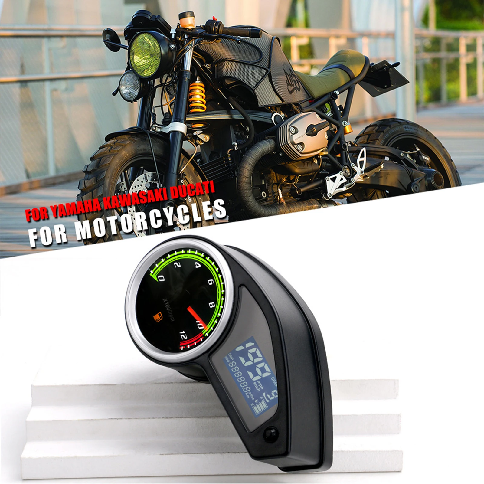 Universal Motorcycle Digital Speedometer Tachometer Odometer Fuel Gauge Cluster Backlight LCD Digital for RPS 250