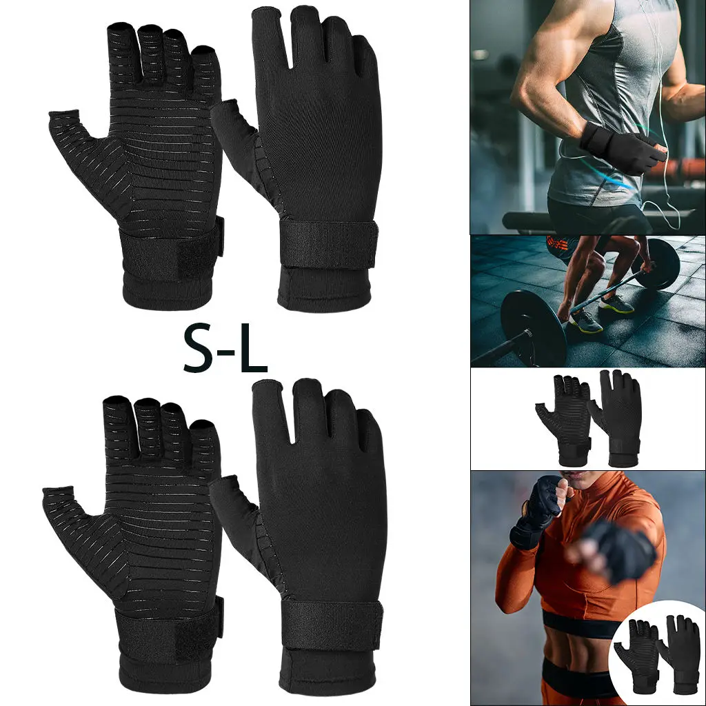 Copper Compression Gloves Adjustable Fitness Arthritis Gloves for Computer Typing Dailywork Aid Recovery Relieve Hand Pain