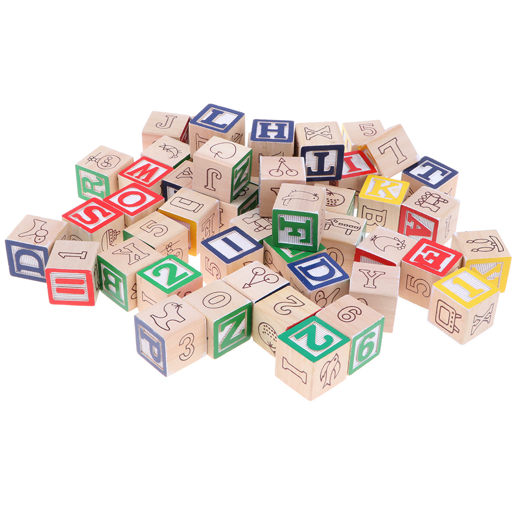 50Pcs Wooden ABC Alphabet Numbers Blocks Stacking Toys Kids Educational Gift