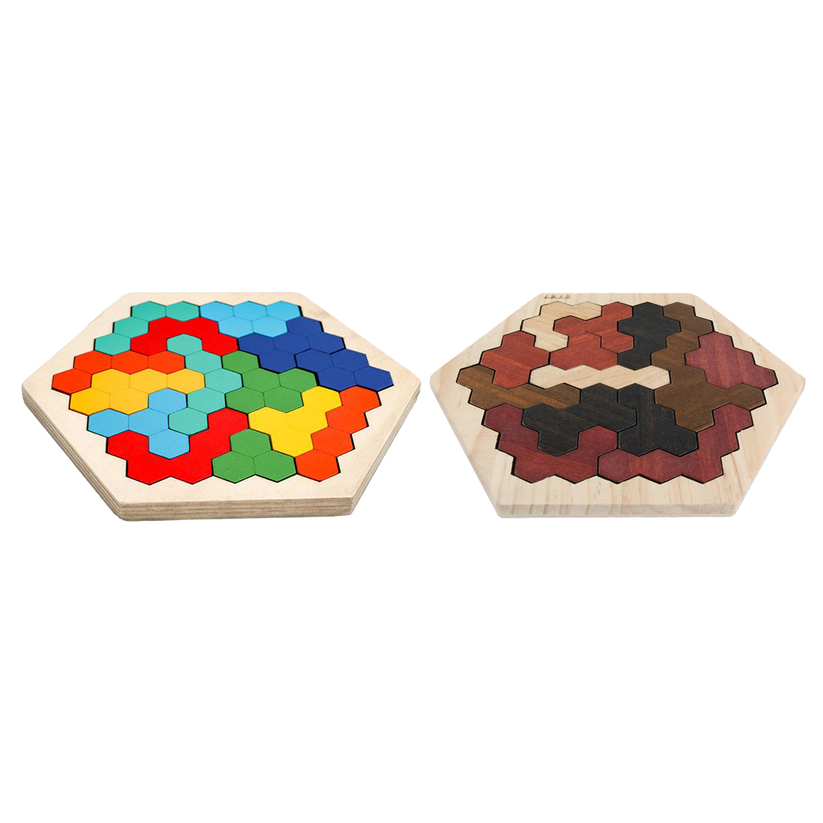 Wooden Hexagon Tangram Puzzle Chinese Classic 3D Puzzle Brain Teasers Portable Pre- Game Toys Gift