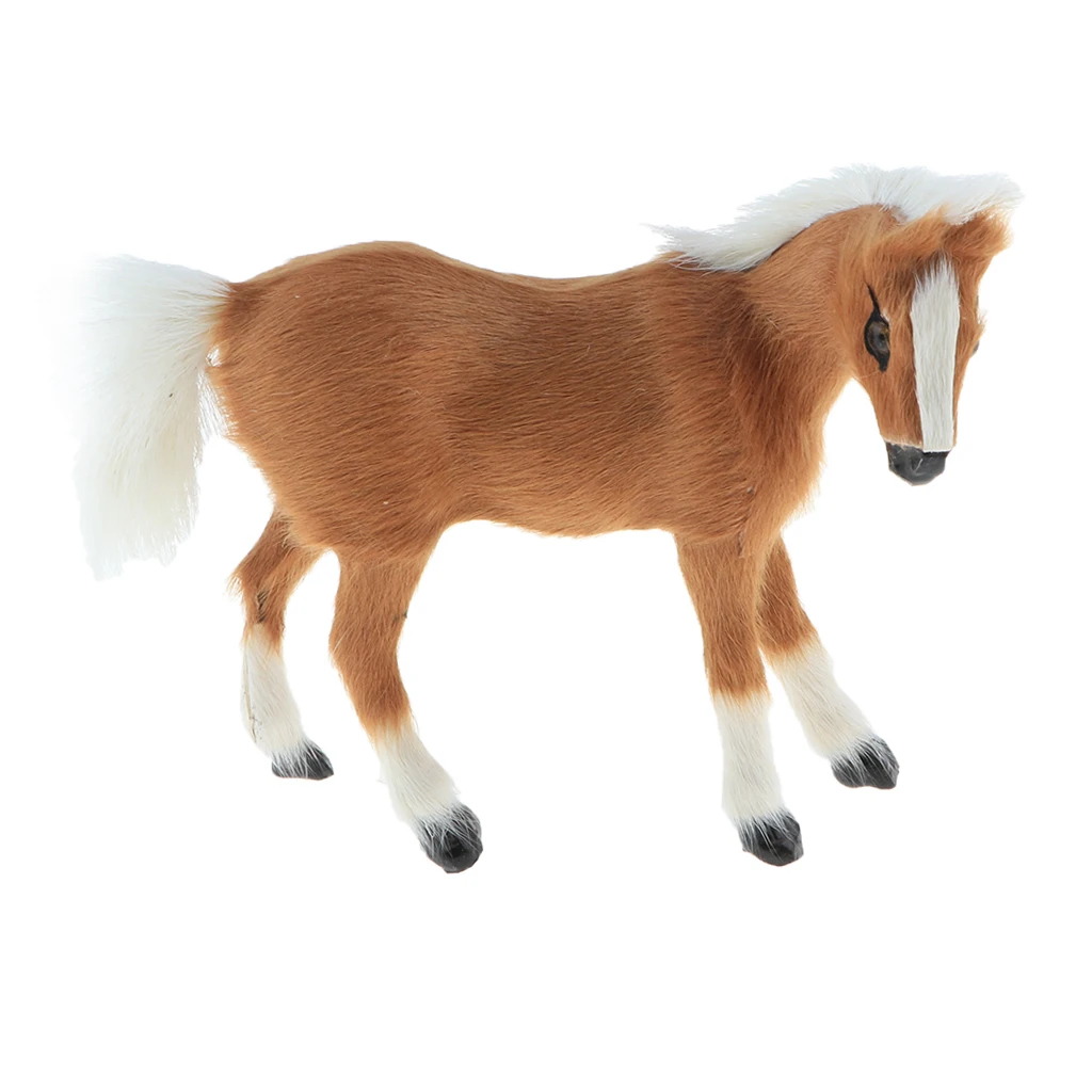 Simulation Faux Fur Horse/ Cat Model Kids Educational Toy Handicraft Collection Home Ornament