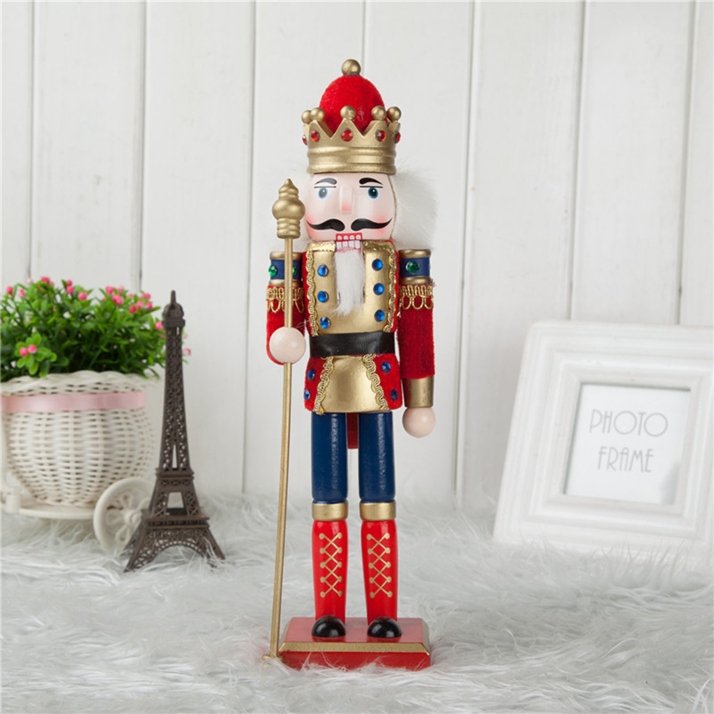 2x30cm Wooden Nutcracker Solider Figures Model Puppet Doll Toy Home Decor Red