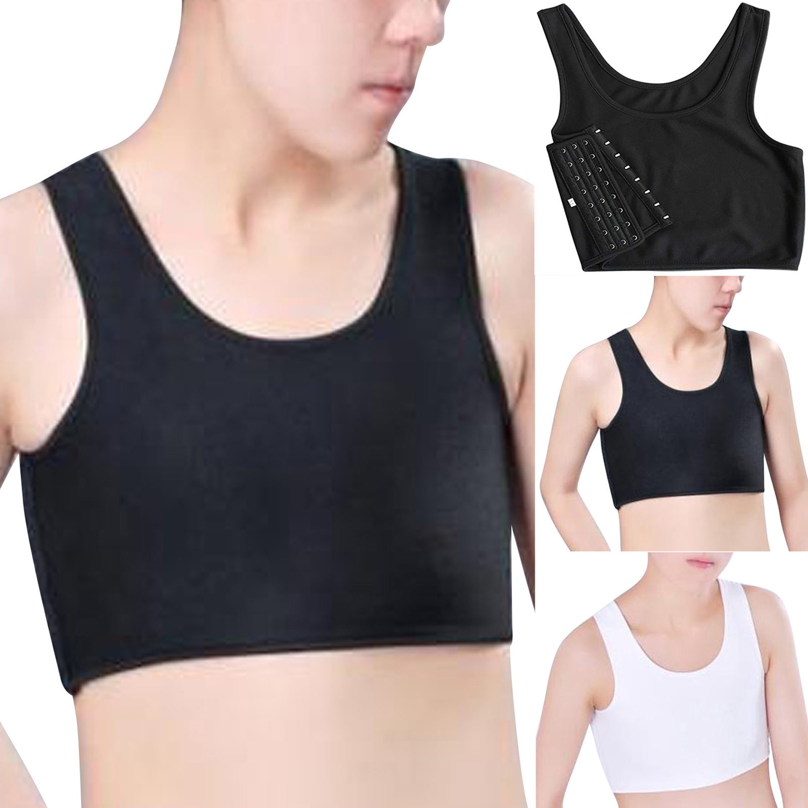 Description Picture 2 of itemBreathable Shapers Buckle Short Chest Breast Tran Vest Compression Chest Binder Women Sleeveless Vest Solid Short Tank Tops